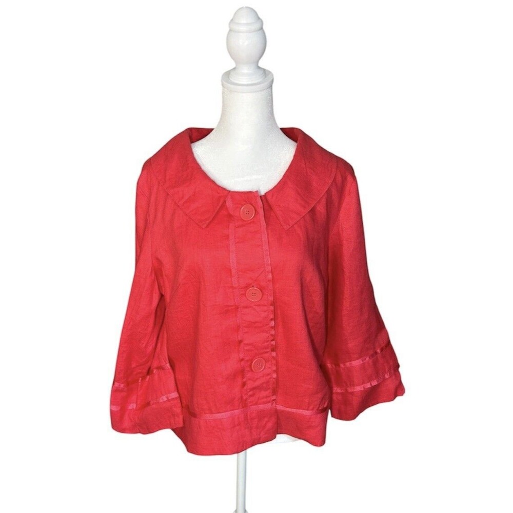 Mandarin Blue Women’s Coral Blazer 100% Linen Trim Detail Lined